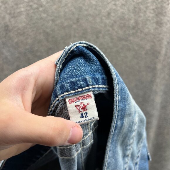 Vintage True Religion Jeans Mens 42 Blue Denim Distressed Cotton Straight Ripped - Picture 10 of 11